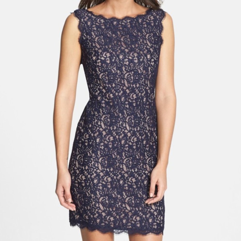 NWT Adrianna Papell Sleeveless Lace Dress Navy/Nude Size 6